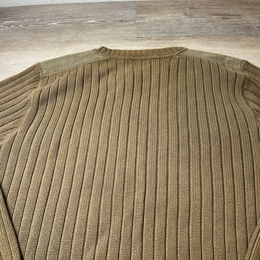 Eddie Bauer Sweater Mens XL Olive Green Ribbed Cotton Shoulder Patch Crewneck - Picture 5 of 8
